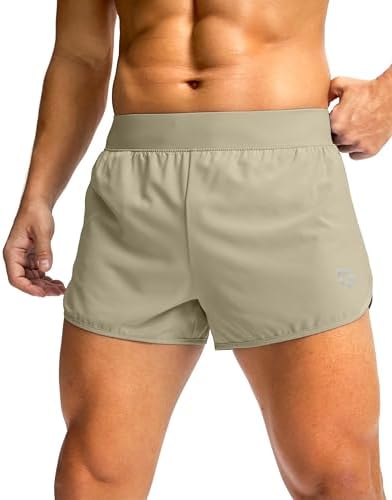 Men's 3" running shorts, key pocket, light khaki