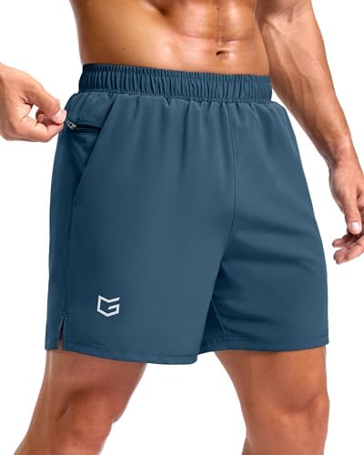 Men's 5" running shorts, two zip pockets, blue