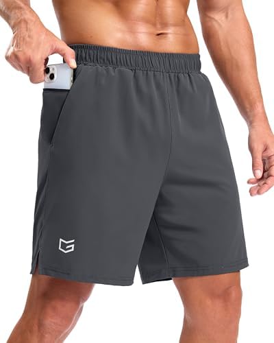 Men's 5" running shorts, two zip pockets, dark grey