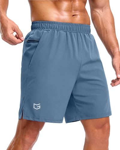 Men's 5" running shorts, two zip pockets, dusty blue