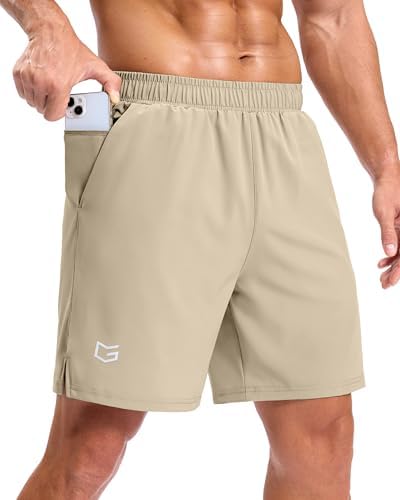 Men's 5" running shorts, two zip pockets, khaki