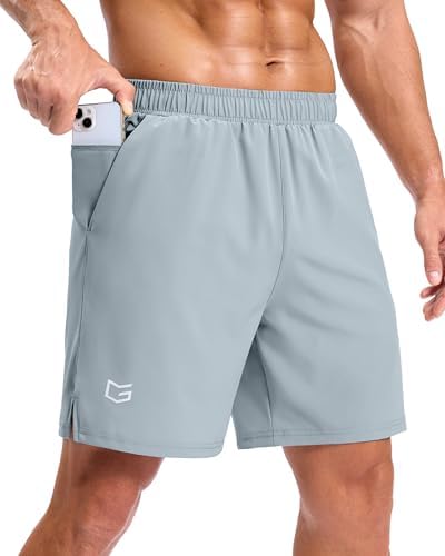 Men's 5" running shorts, two zip pockets, light grey