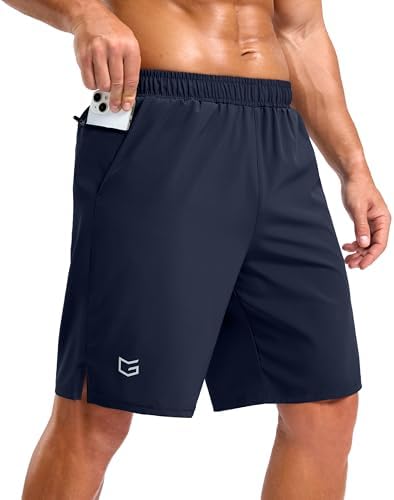 Men's 5" running shorts, two zip pockets, navy