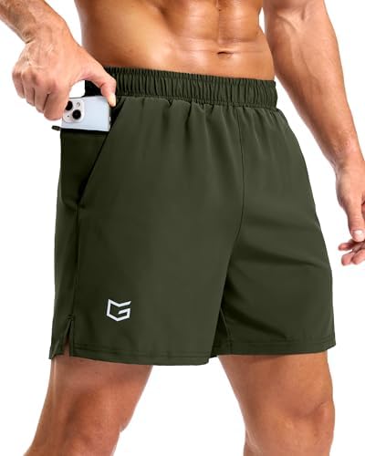 Men's 5" running shorts, two zip pockets, olive