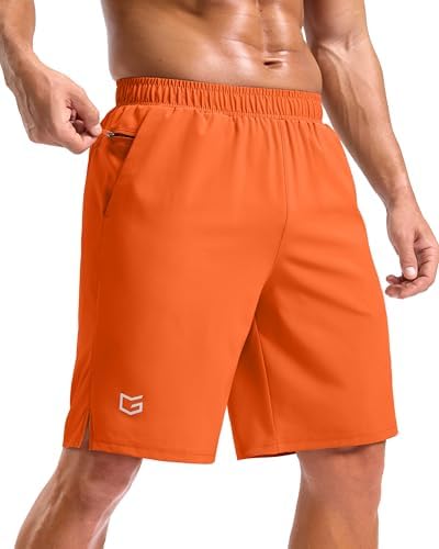 Men's 5" running shorts, two zip pockets, orange