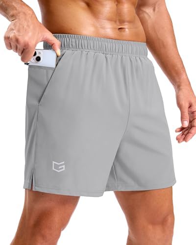 Men's 5" running shorts, two zip pockets, platinum grey