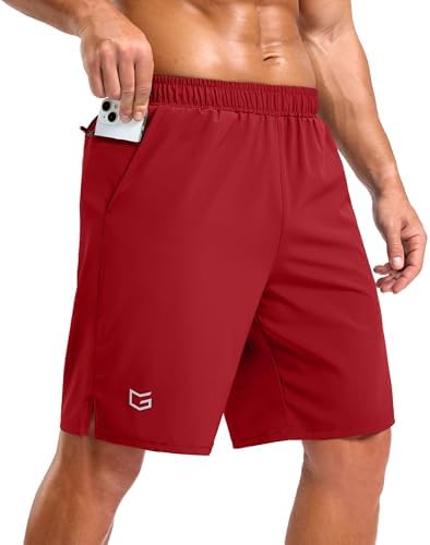Men's 5" running shorts, two zip pockets, red