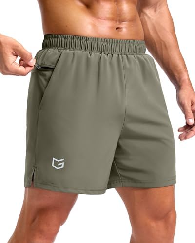 Men's 5" running shorts, two zip pockets, sage green