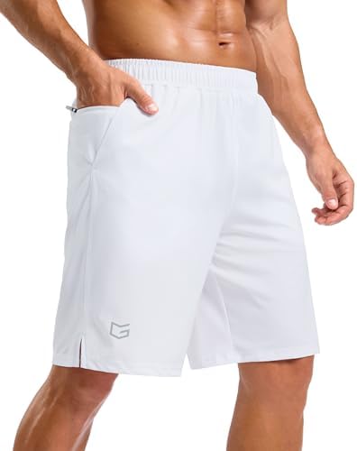 Men's 5" running shorts, two zip pockets, white