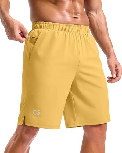 Men's 5" running shorts, two zip pockets, yellow