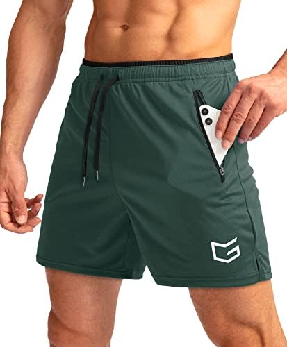 Men's 5" running shorts, zip pockets, army green