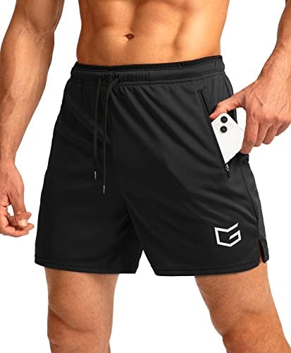 Men's 5" running shorts, zip pockets, black