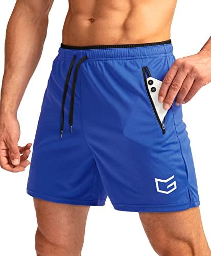 Men's 5" running shorts, zip pockets, blue