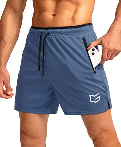 Men's 5" running shorts, zip pockets, dusty blue