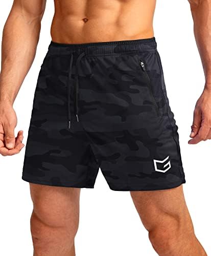 Men's 5" running shorts, zip pockets, grey camo