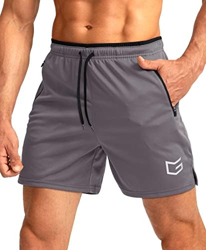 Men's 5" running shorts, zip pockets, grey