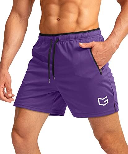 Men's 5" running shorts, zip pockets, purple