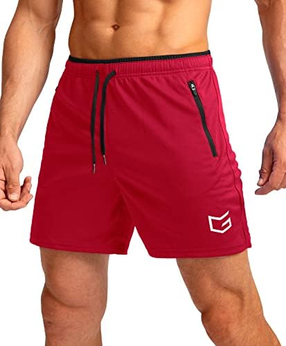 Men's 5" running shorts, zip pockets, red