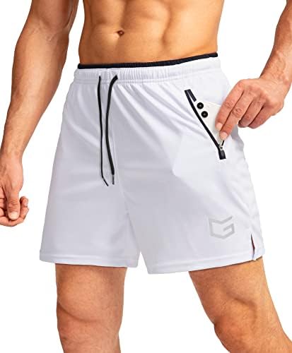 Men's 5" running shorts, zip pockets, white