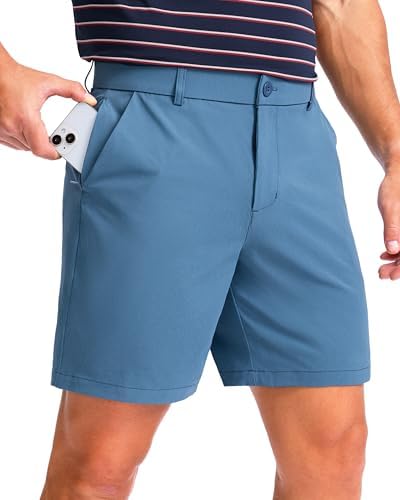 Men's 7" golf shorts, five pockets, slate blue