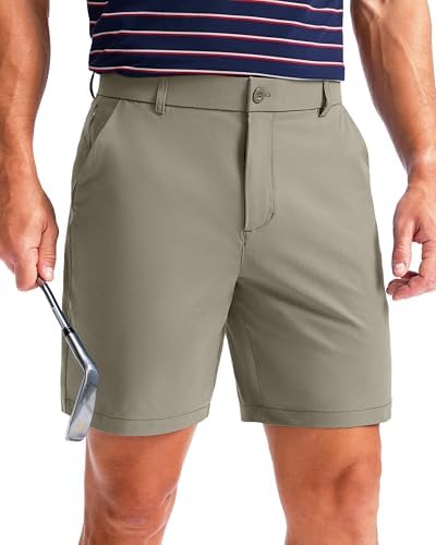 Men's 7" golf shorts, five pockets, stone grey