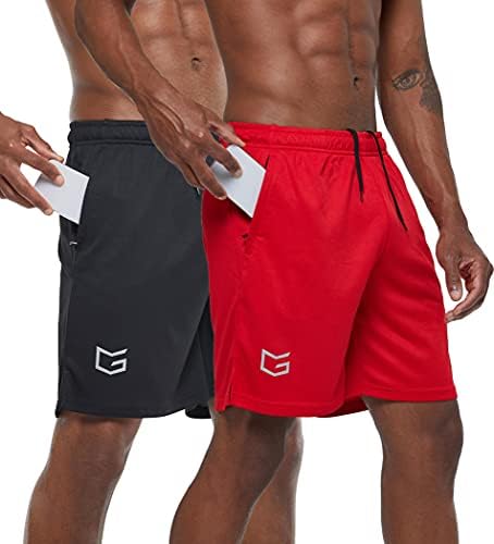 Men's 7" gym shorts, two-pack, black / red
