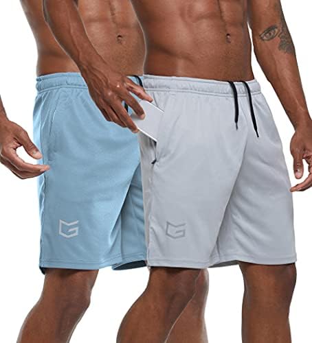 Men's 7" gym shorts, two-pack, light blue / grey