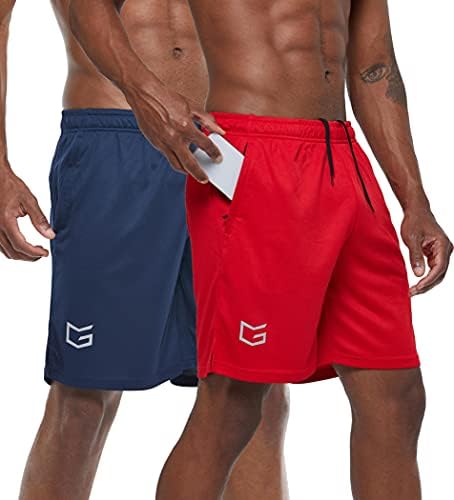 Men's 7" gym shorts, two-pack, navy blue / red