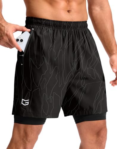 Men's 7" gym shorts with liner, black graphite stripe