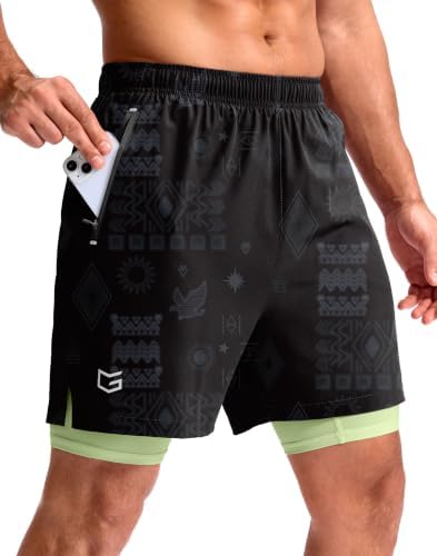 Men's 7" gym shorts with liner, black totem