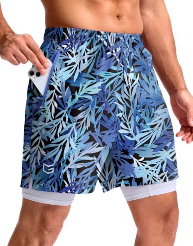 Men's 7" gym shorts with liner, blue dynamic