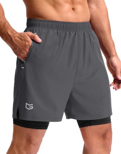 Men's 7" gym shorts with liner, dark grey