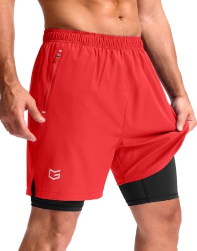 Men's 7" gym shorts with liner, deep red