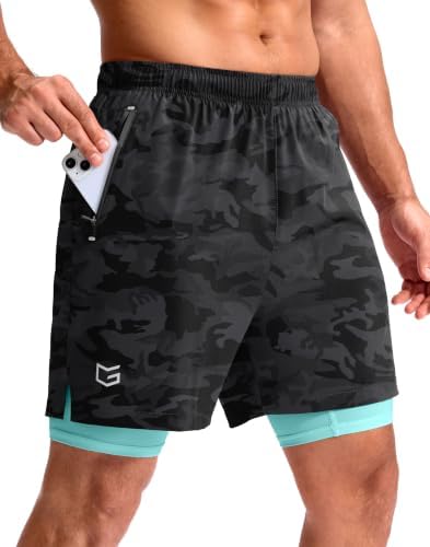 Men's 7" gym shorts with liner, grey camo