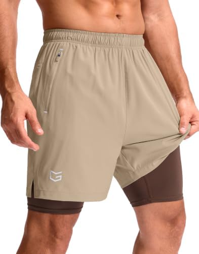 Men's 7" gym shorts with liner, khaki