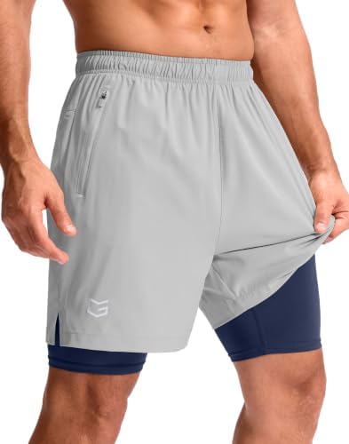 Men's 7" gym shorts with liner, light grey