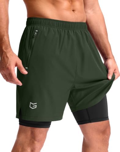 Men's 7" gym shorts with liner, olive
