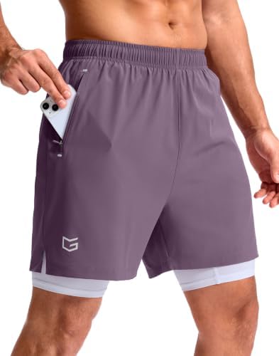 Men's 7" gym shorts with liner, purple