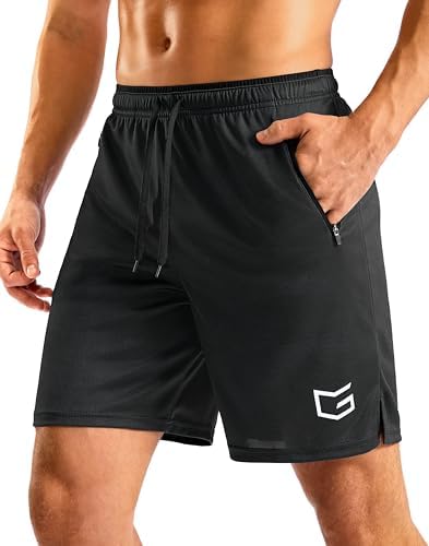 Men's 7" gym shorts, zip pockets, black