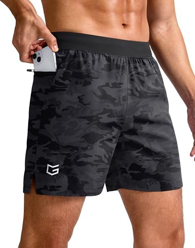 Men's 7" quick dry running shorts, black camo