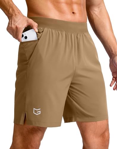 Men's 7" quick dry running shorts, dark khaki