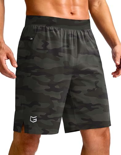 Men's 7" quick dry running shorts, green camo