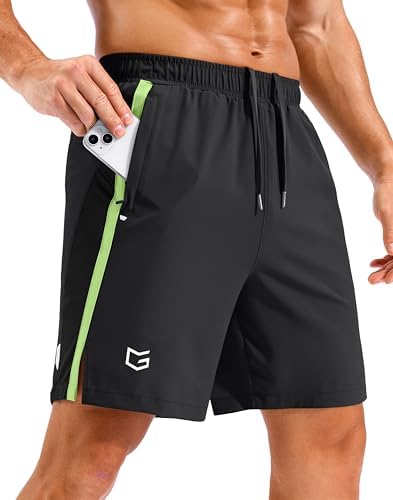 Men's 7" quick dry workout shorts, black#bright green