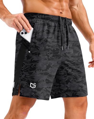 Men's 7" quick dry workout shorts, black camo