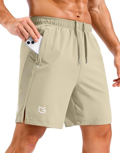 Men's 7" quick dry workout shorts, khaki