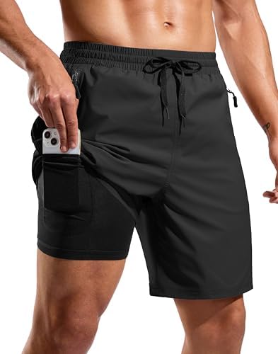 Men's 7" swim trunks with liner, black