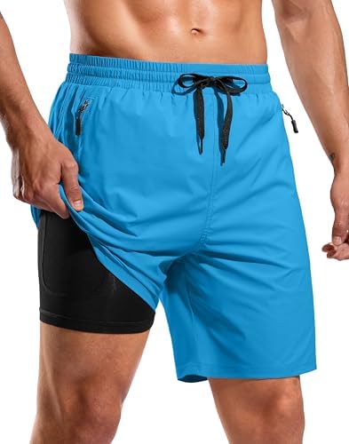 Men's 7" swim trunks with liner, blue