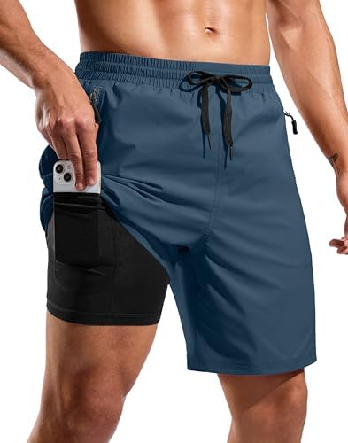 Men's 7" swim trunks with liner, dark blue