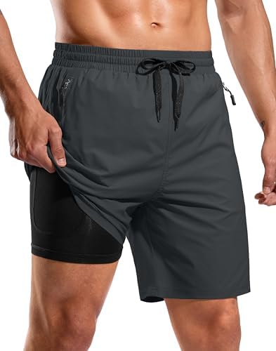 Men's 7" swim trunks with liner, dark grey