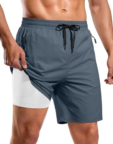 Men's 7" swim trunks with liner, dusty blue
